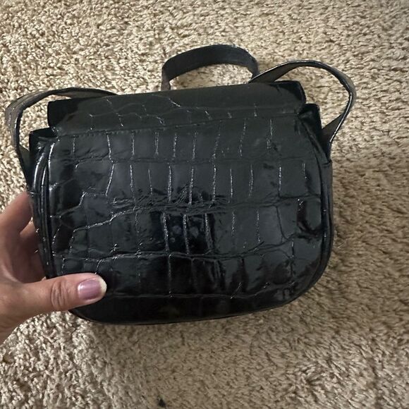 Black Stuart Weitzman Patent Leather Croc Bag - Picture 14 of 14